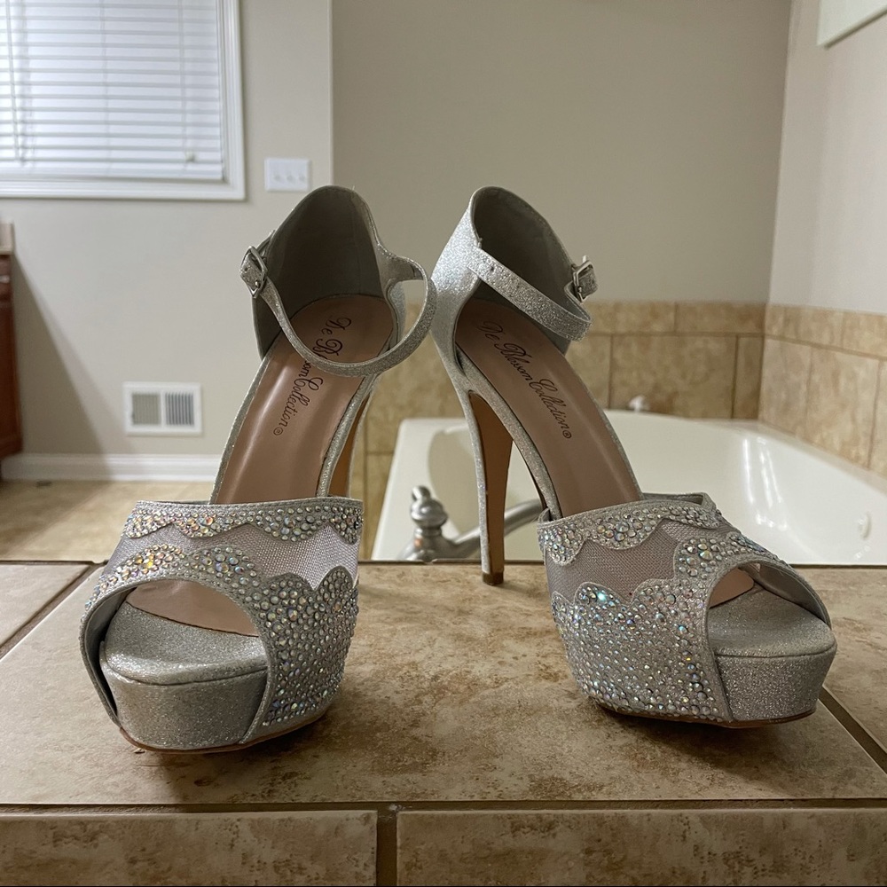 Silver Gemstones Glittery High Heel Shoes